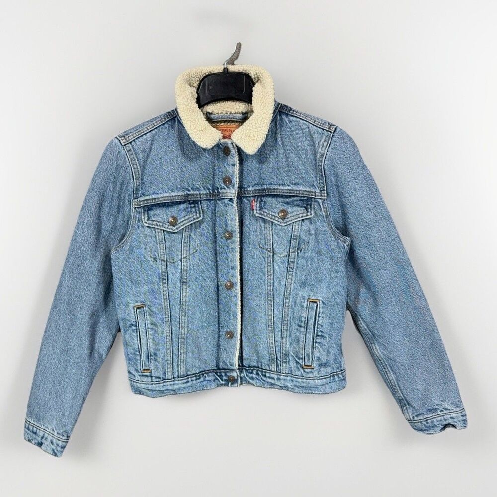Levi's Sherpa Trucker Jacket Womens M Medium Light Wash Denim Fleece Lined Jean